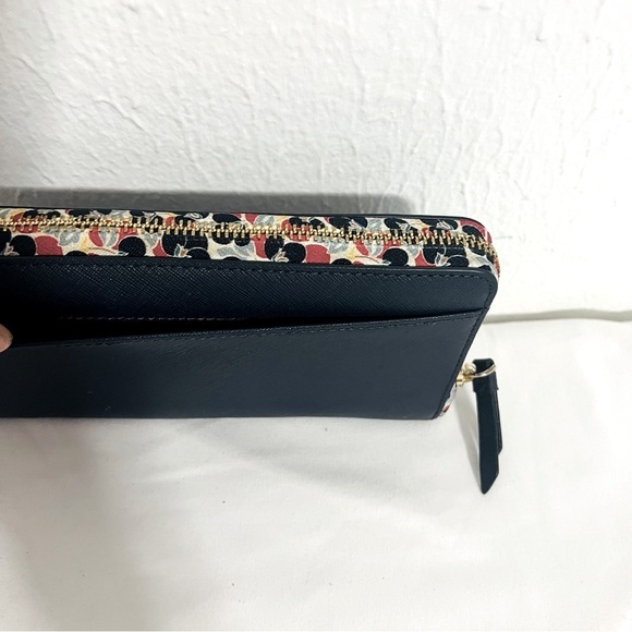 Kate Spade Blazer Blue Cameron Large Continental Micro Floral Wallet EUC Gold - Picture 2 of 8